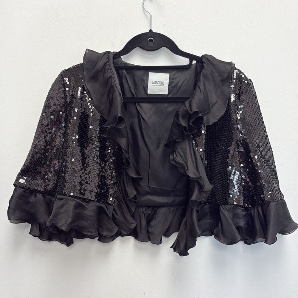 Moschino Black Sequin Ruffle Bolero